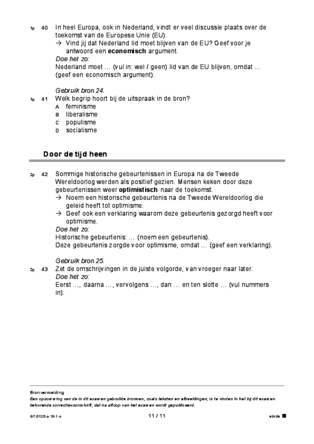 Opgaven examen VMBO GLTL geschiedenis 2018, tijdvak 1. Pagina 11
