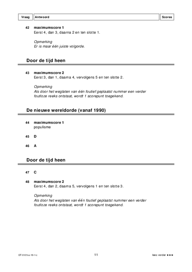 Correctievoorschrift examen VMBO GLTL geschiedenis 2019, tijdvak 1. Pagina 11