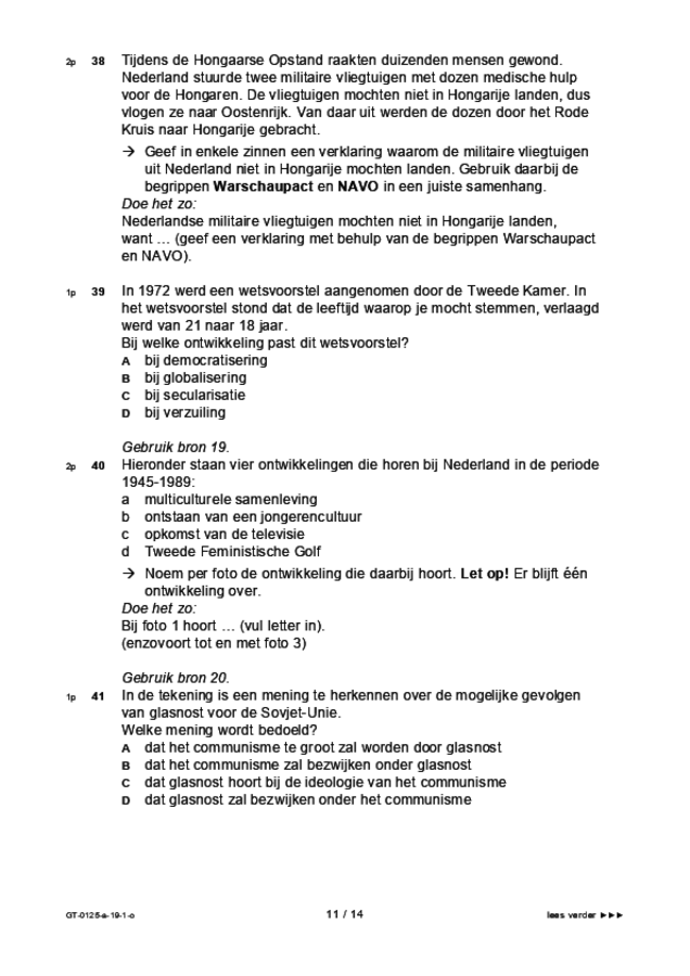 Opgaven examen VMBO GLTL geschiedenis 2019, tijdvak 1. Pagina 11