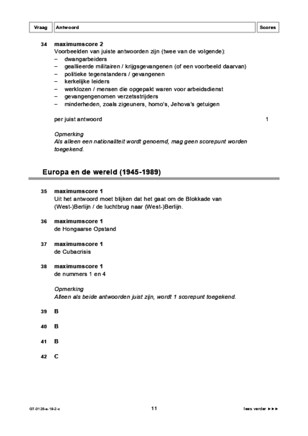 Correctievoorschrift examen VMBO GLTL geschiedenis 2019, tijdvak 2. Pagina 11