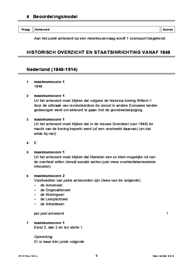 Correctievoorschrift examen VMBO GLTL geschiedenis 2019, tijdvak 2. Pagina 5