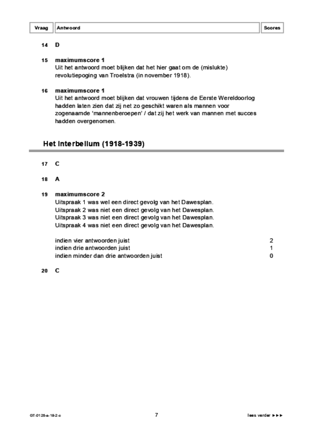 Correctievoorschrift examen VMBO GLTL geschiedenis 2019, tijdvak 2. Pagina 7