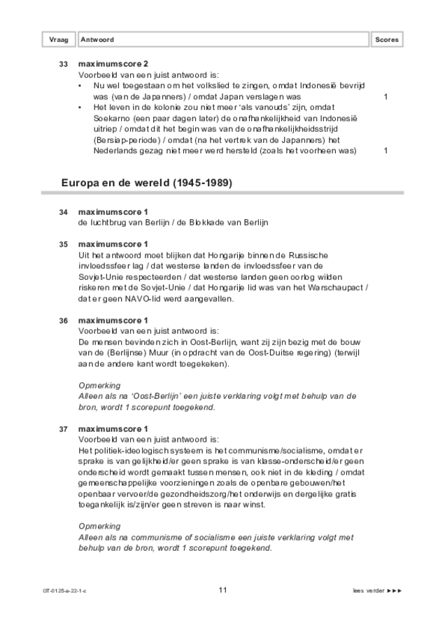 Correctievoorschrift examen VMBO GLTL geschiedenis 2022, tijdvak 1. Pagina 11