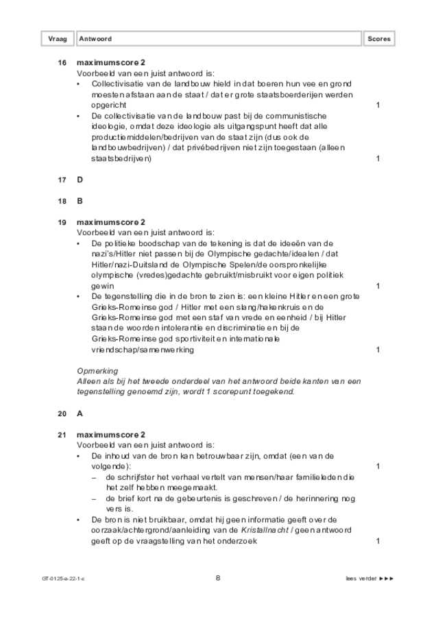 Correctievoorschrift examen VMBO GLTL geschiedenis 2022, tijdvak 1. Pagina 8