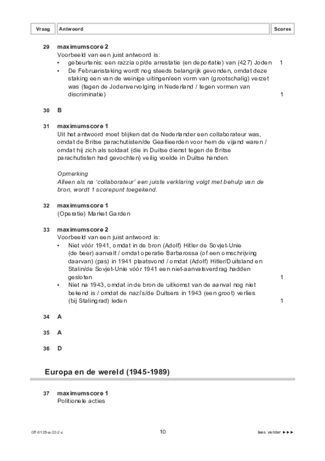 Correctievoorschrift examen VMBO GLTL geschiedenis 2022, tijdvak 2. Pagina 10