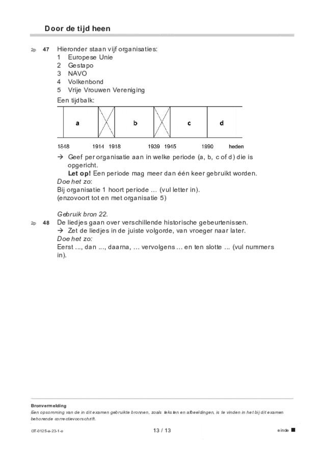 Opgaven examen VMBO GLTL geschiedenis 2023, tijdvak 1. Pagina 13