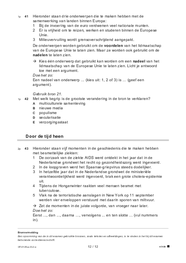 Opgaven examen VMBO GLTL geschiedenis 2023, tijdvak 2. Pagina 12