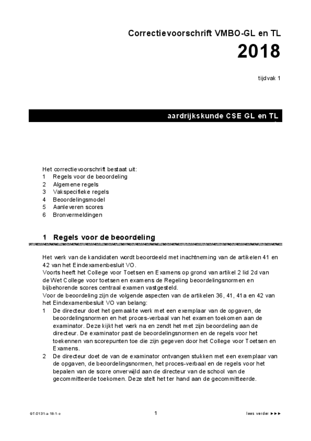 Correctievoorschrift examen VMBO GLTL aardrijkskunde 2018, tijdvak 1. Pagina 1