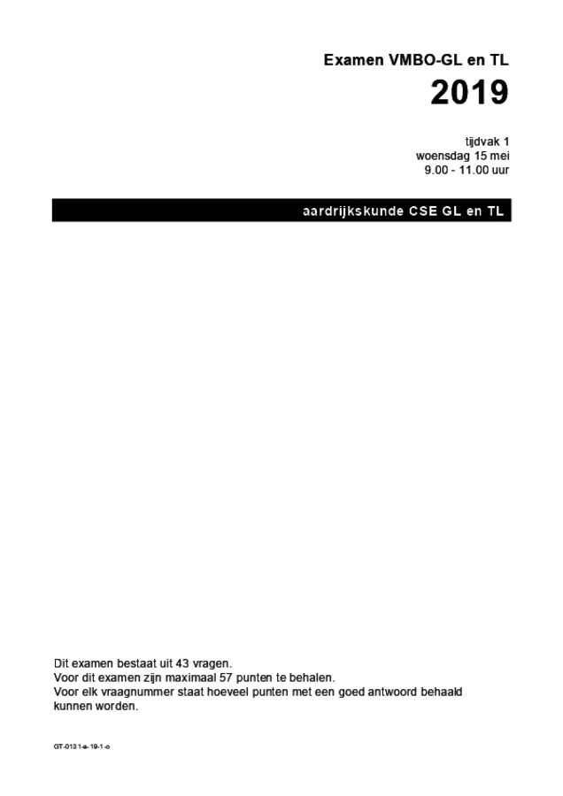 Opgaven examen VMBO GLTL aardrijkskunde 2019, tijdvak 1. Pagina 1