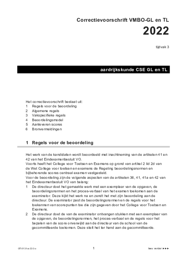 Correctievoorschrift examen VMBO GLTL aardrijkskunde 2022, tijdvak 3. Pagina 1