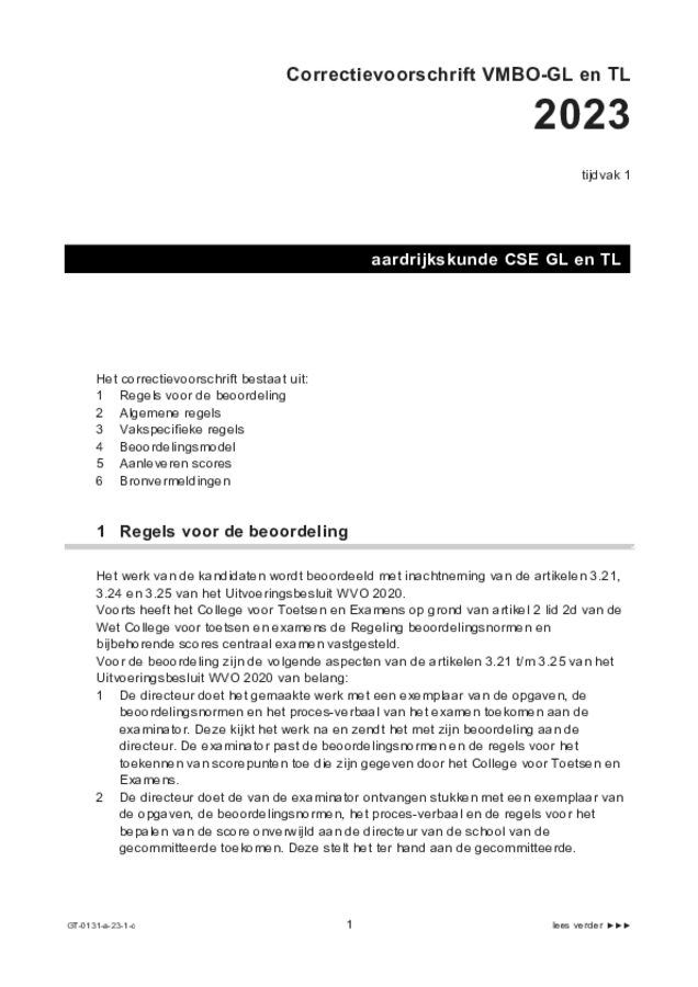 Correctievoorschrift examen VMBO GLTL aardrijkskunde 2023, tijdvak 1. Pagina 1