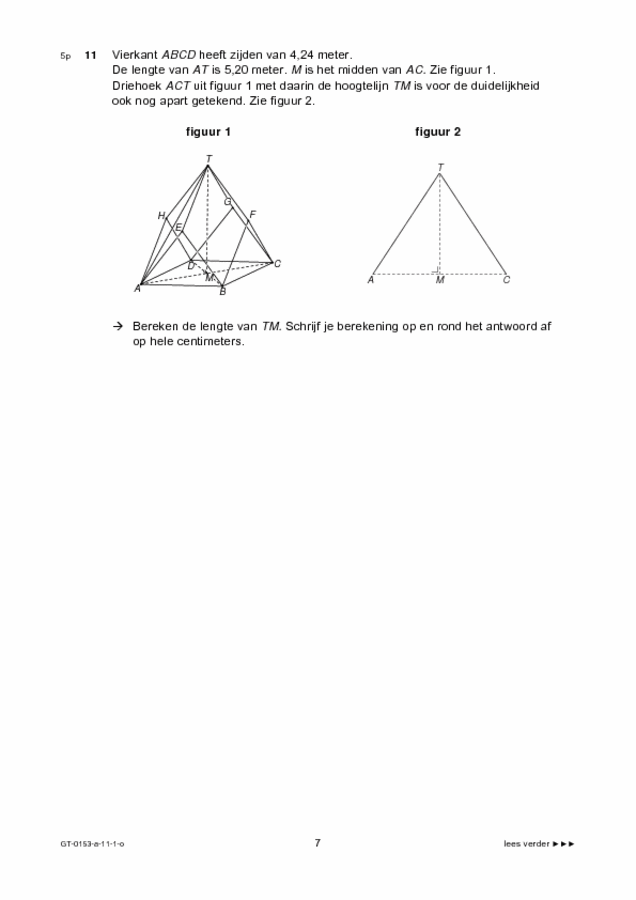 Opgaven examen VMBO GLTL wiskunde 2011, tijdvak 1. Pagina 7