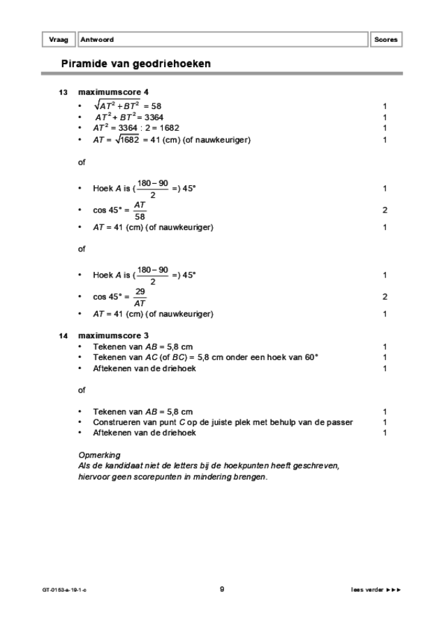 Correctievoorschrift examen VMBO GLTL wiskunde 2019, tijdvak 1. Pagina 9