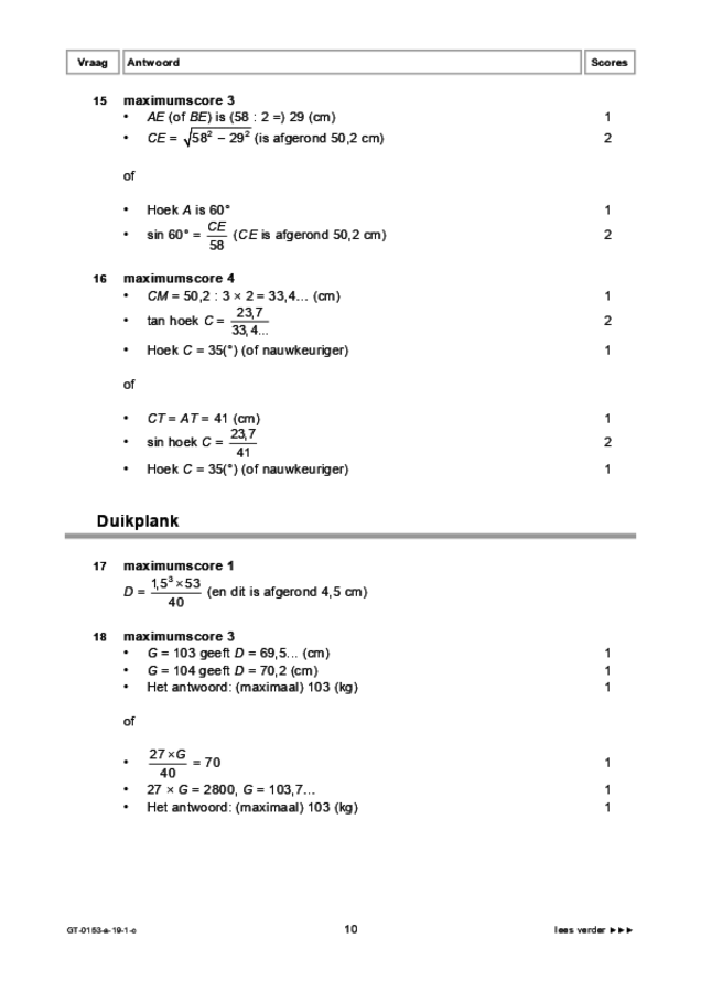 Correctievoorschrift examen VMBO GLTL wiskunde 2019, tijdvak 1. Pagina 10