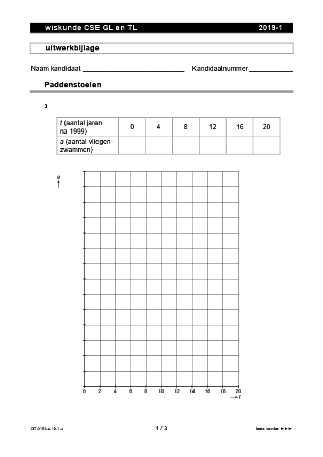 Uitwerkbijlage examen VMBO GLTL wiskunde 2019, tijdvak 1. Pagina 1