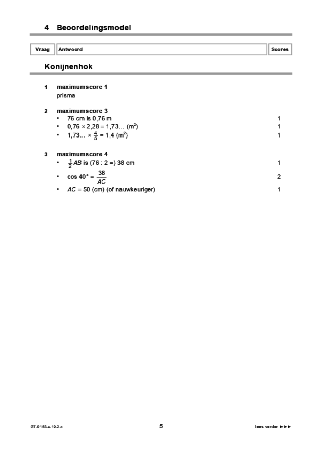 Correctievoorschrift examen VMBO GLTL wiskunde 2019, tijdvak 2. Pagina 5