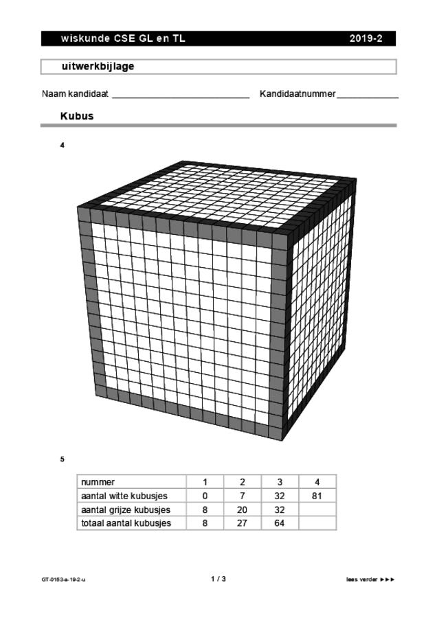 Uitwerkbijlage examen VMBO GLTL wiskunde 2019, tijdvak 2. Pagina 1