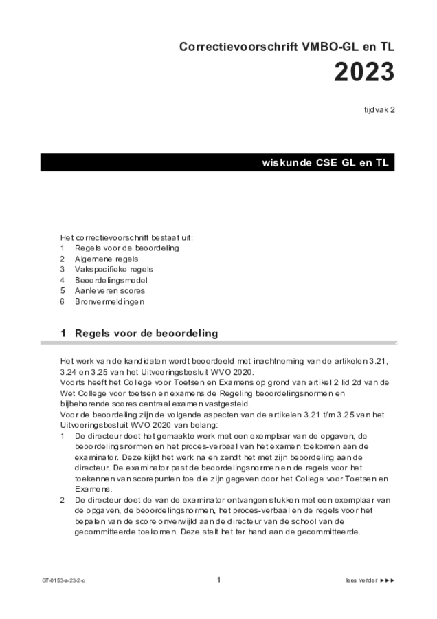 Correctievoorschrift examen VMBO GLTL wiskunde 2023, tijdvak 2. Pagina 1