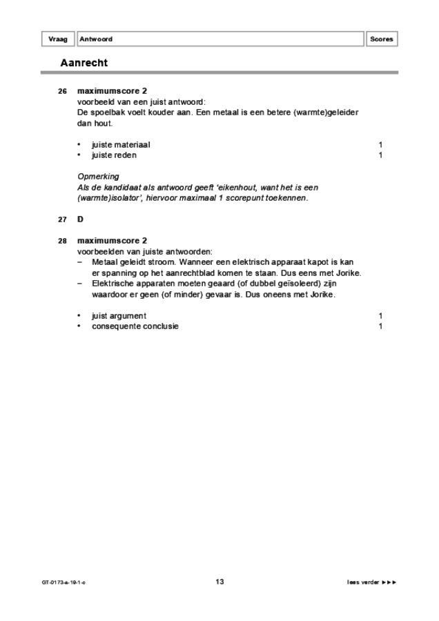 Correctievoorschrift examen VMBO GLTL natuur- en scheikunde 1 2019, tijdvak 1. Pagina 13