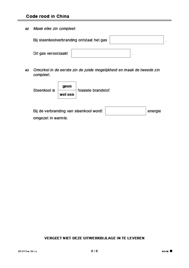 Uitwerkbijlage examen VMBO GLTL natuur- en scheikunde 1 2019, tijdvak 1. Pagina 8