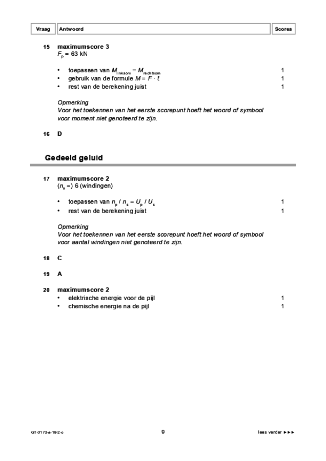 Correctievoorschrift examen VMBO GLTL natuur- en scheikunde 1 2019, tijdvak 2. Pagina 9