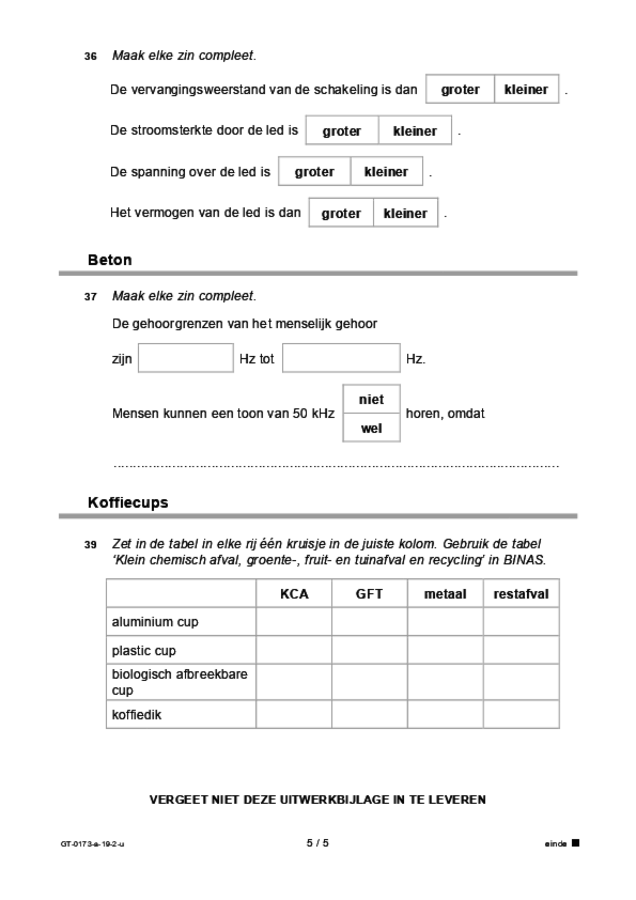 Uitwerkbijlage examen VMBO GLTL natuur- en scheikunde 1 2019, tijdvak 2. Pagina 5