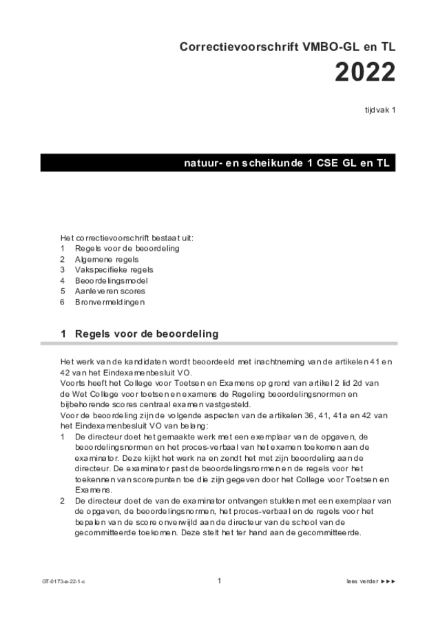 Correctievoorschrift examen VMBO GLTL natuur- en scheikunde 1 2022, tijdvak 1. Pagina 1