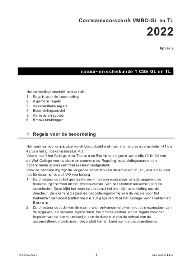 Correctievoorschrift examen VMBO GLTL natuur- en scheikunde 1 2022, tijdvak 2. Pagina 1