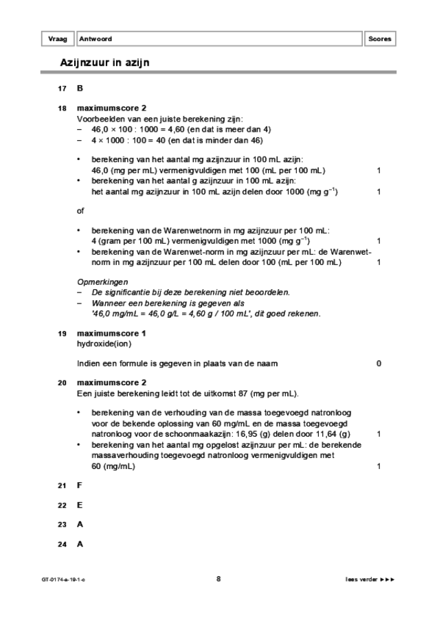 Correctievoorschrift examen VMBO GLTL natuur- en scheikunde 2 2019, tijdvak 1. Pagina 8