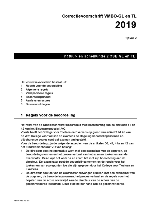 Correctievoorschrift examen VMBO GLTL natuur- en scheikunde 2 2019, tijdvak 2. Pagina 1