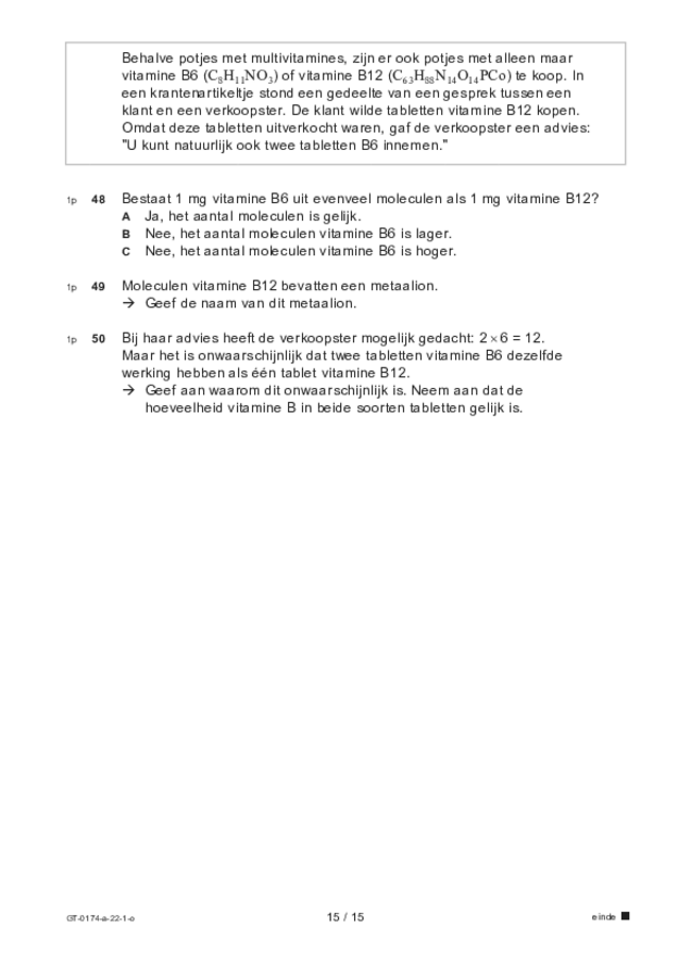Opgaven examen VMBO GLTL natuur- en scheikunde 2 2022, tijdvak 1. Pagina 15