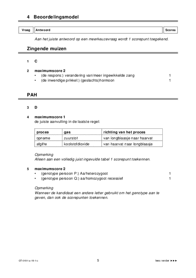 Correctievoorschrift examen VMBO GLTL biologie 2019, tijdvak 1. Pagina 5