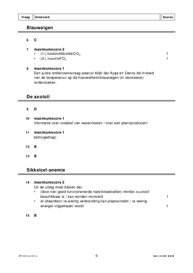 Correctievoorschrift examen VMBO GLTL biologie 2019, tijdvak 1. Pagina 6