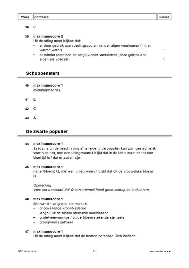 Correctievoorschrift examen VMBO GLTL biologie 2019, tijdvak 1. Pagina 10