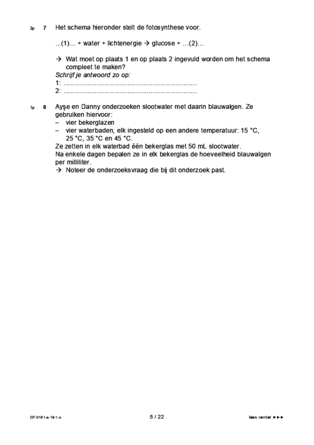 Opgaven examen VMBO GLTL biologie 2019, tijdvak 1. Pagina 5