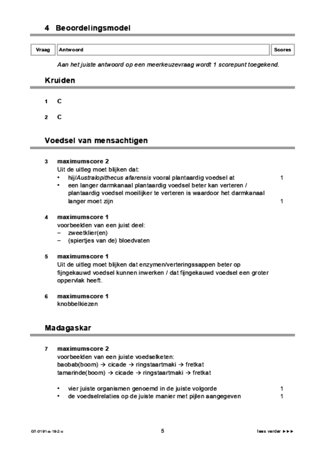 Correctievoorschrift examen VMBO GLTL biologie 2019, tijdvak 2. Pagina 5