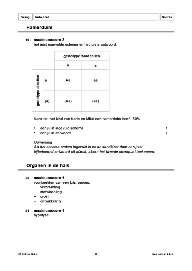 Correctievoorschrift examen VMBO GLTL biologie 2019, tijdvak 2. Pagina 8