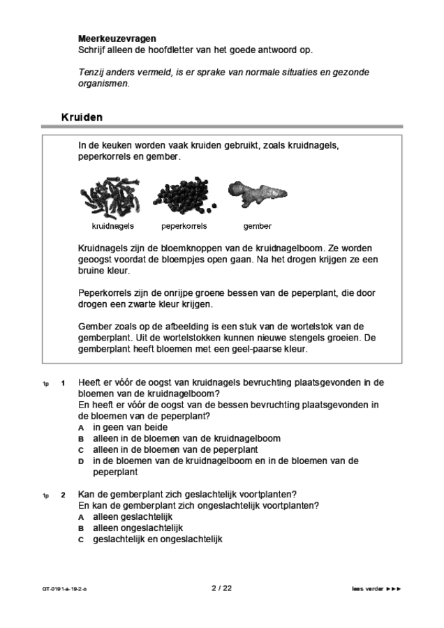 Opgaven examen VMBO GLTL biologie 2019, tijdvak 2. Pagina 2