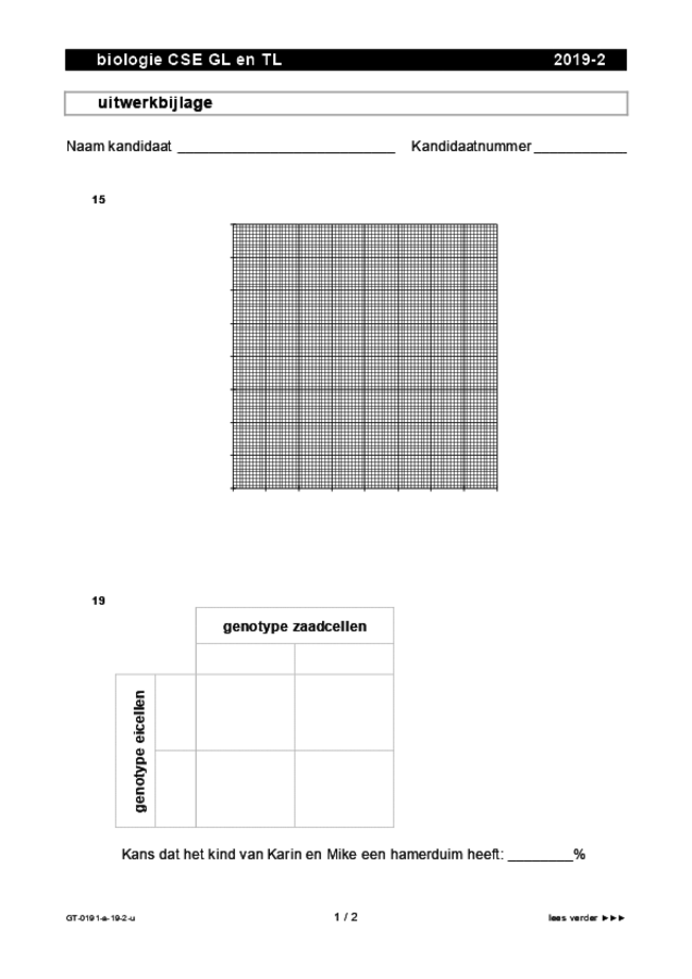 Uitwerkbijlage examen VMBO GLTL biologie 2019, tijdvak 2. Pagina 1