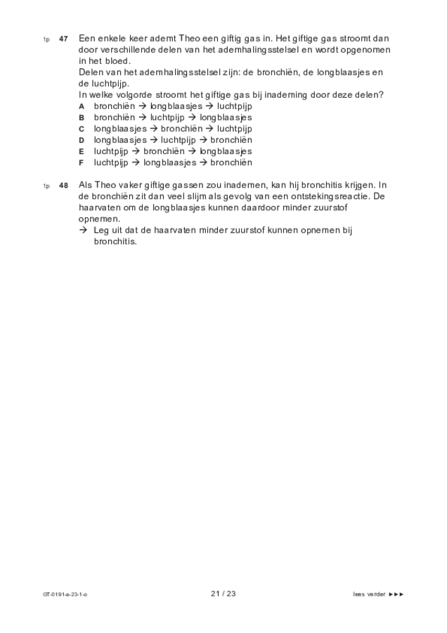 Opgaven examen VMBO GLTL biologie 2023, tijdvak 1. Pagina 21