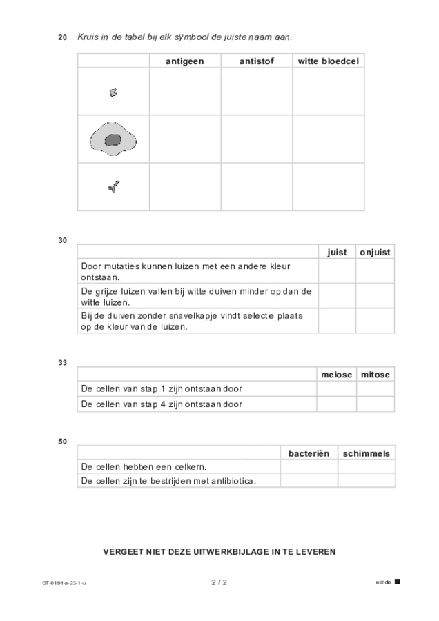 Uitwerkbijlage examen VMBO GLTL biologie 2023, tijdvak 1. Pagina 2