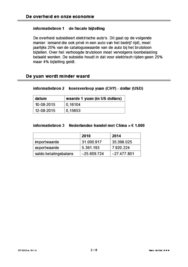 Bijlage examen VMBO GLTL economie 2019, tijdvak 1. Pagina 2