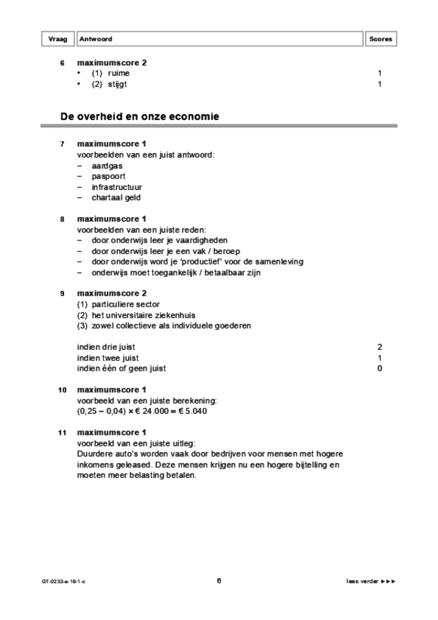 Correctievoorschrift examen VMBO GLTL economie 2019, tijdvak 1. Pagina 6