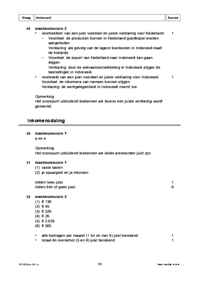 Correctievoorschrift examen VMBO GLTL economie 2019, tijdvak 1. Pagina 10