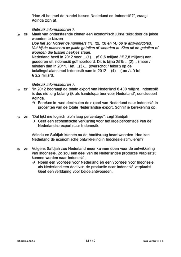 Opgaven examen VMBO GLTL economie 2019, tijdvak 1. Pagina 13