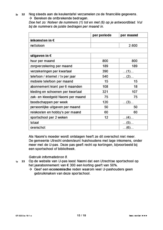 Opgaven examen VMBO GLTL economie 2019, tijdvak 1. Pagina 15