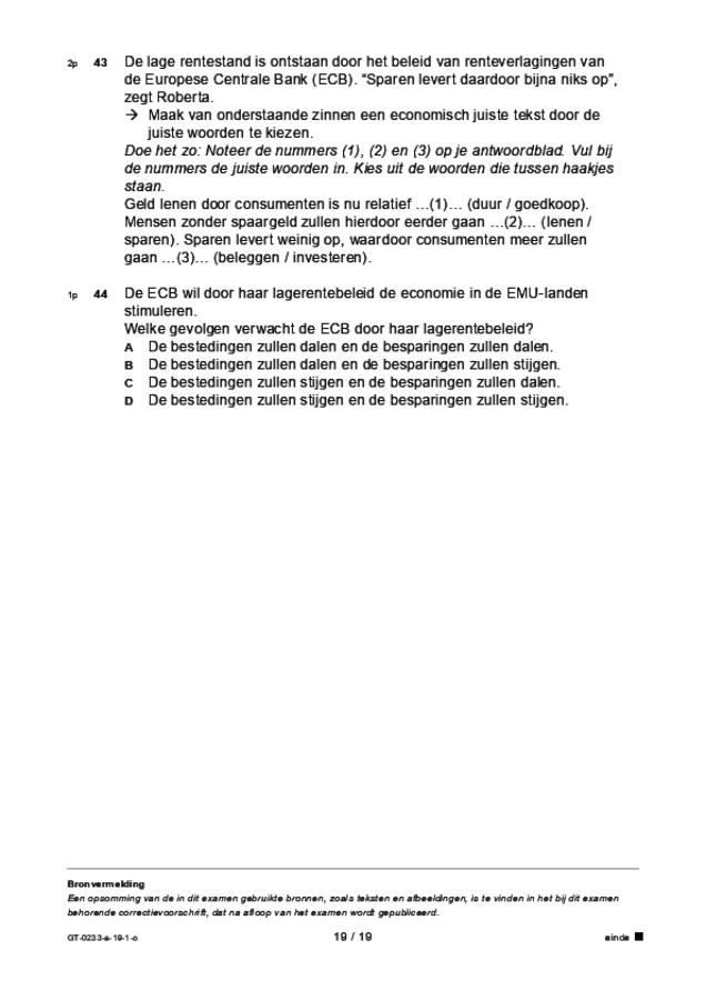 Opgaven examen VMBO GLTL economie 2019, tijdvak 1. Pagina 19