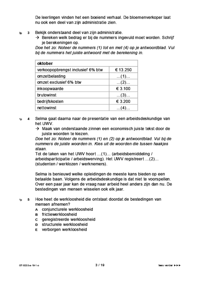 Opgaven examen VMBO GLTL economie 2019, tijdvak 1. Pagina 3