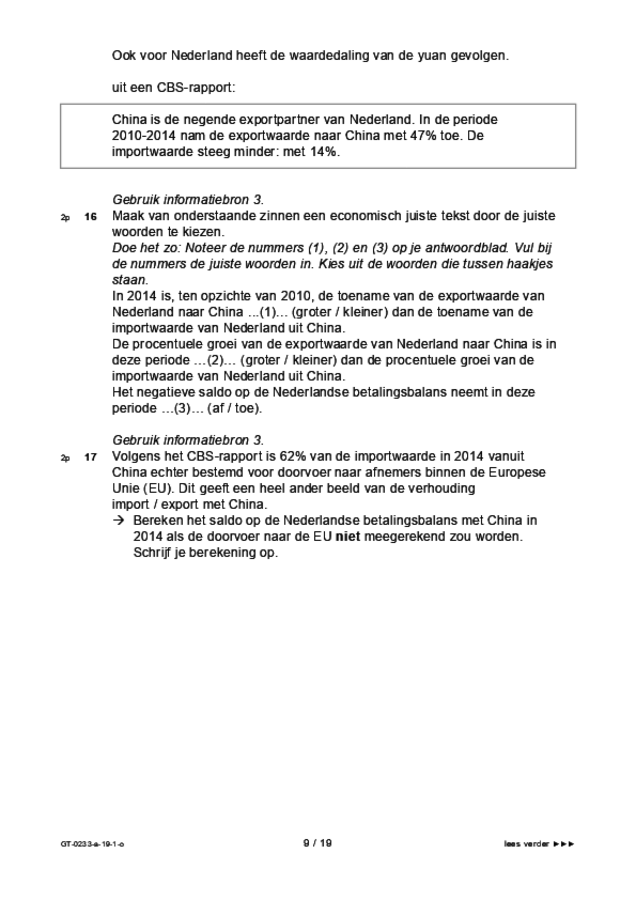 Opgaven examen VMBO GLTL economie 2019, tijdvak 1. Pagina 9