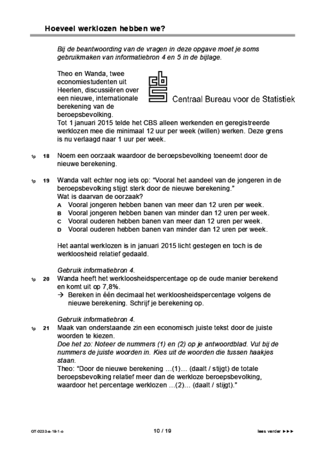 Opgaven examen VMBO GLTL economie 2019, tijdvak 1. Pagina 10